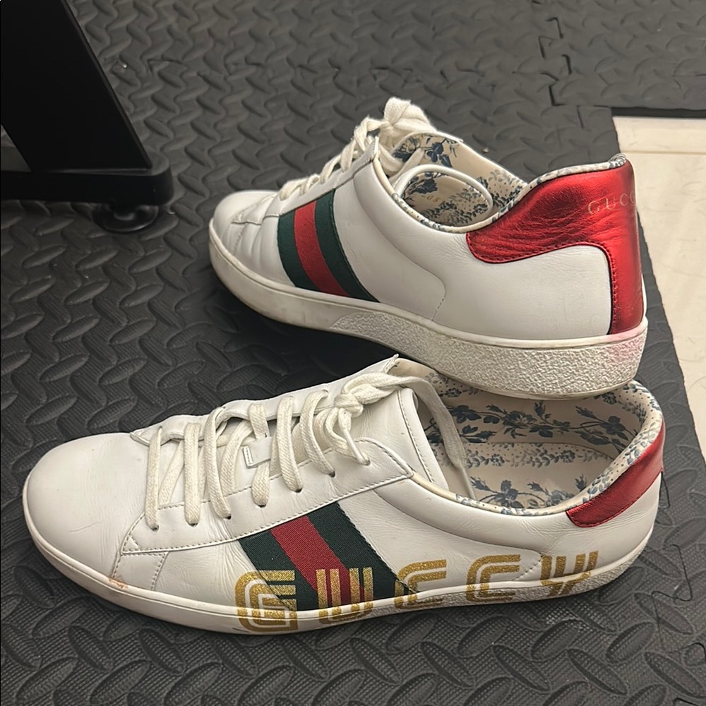 Gucci White and Red Sneakers with Signature Design
